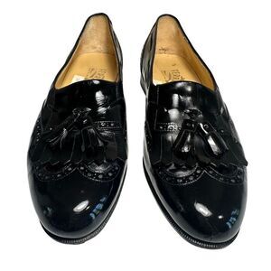 VTG Salvatore Ferragamo Made in Italy Men 9D Kiltie Tassel Black Leather Loafer